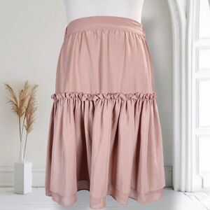 All Saints Alia Short Peasant Mini Skirt Size L Light Pink Silk Elastic Waist